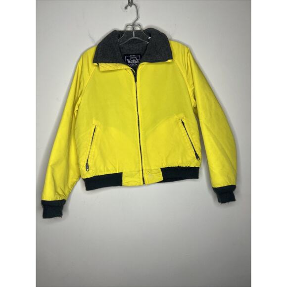 Vintage 80s Woolrich Woman Fleece Lined Yellow Warm Up Jacket Outdoor Medium? - Picture 1 of 10